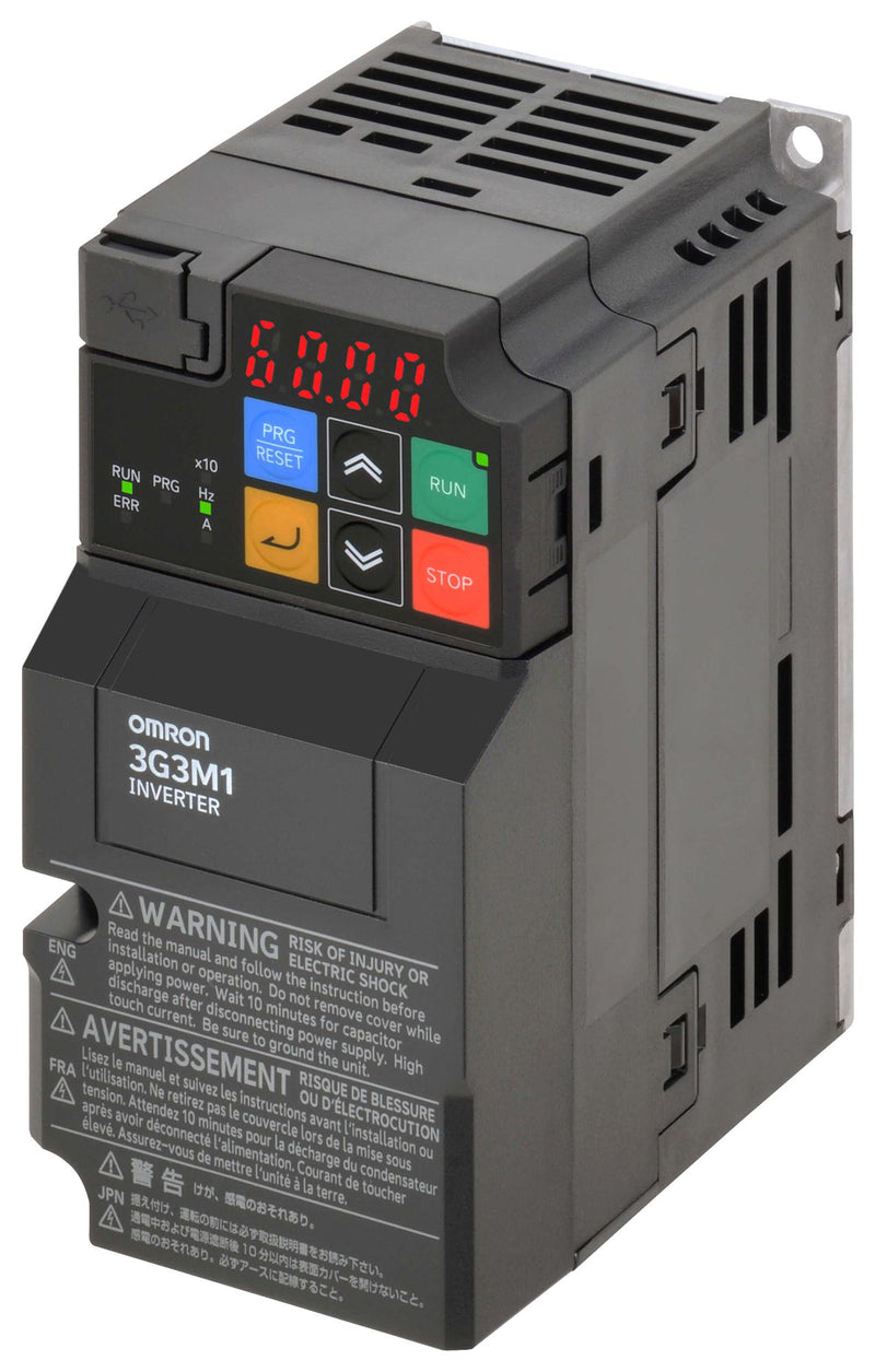 OMRON INDUSTRIAL AUTOMATION 3G3M1-A2007 Variable Speed Drive, 3 Phase, 6 A, 200 to 240 VAC, 1.1 kW, IP20, M1 Series