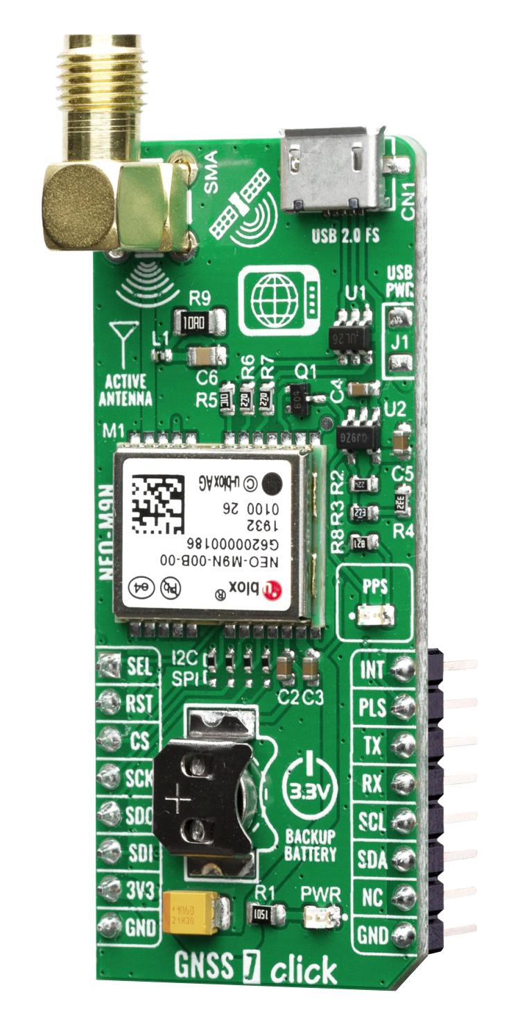MIKROELEKTRONIKA MIKROE-5764 Add-On Board, GNSS 7 Click, MikroE MikroBUS Compatible Development Boards