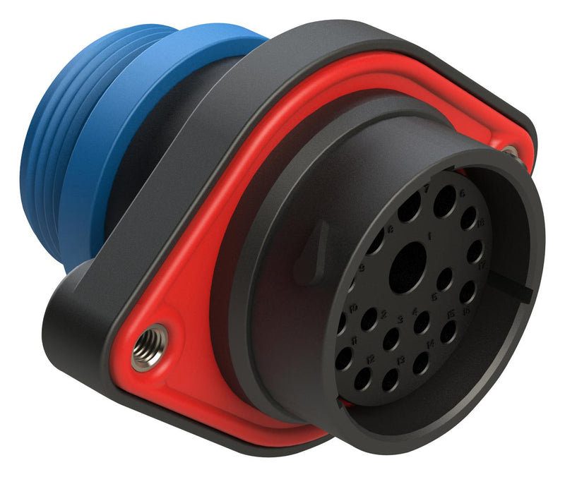 AMPHENOL SINE/TUCHEL AHDP02-24-18SR-STA 18 POSITION PANEL MOUNT RECEPTACLE, SOCKET, SHELL SIZE 24, REDUCED DIAMETER SEAL (BLUE), SMALL THREAD ADAPTER 86AK2730