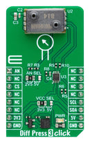 MIKROELEKTRONIKA MIKROE-5771 Add-On Board, Differential Pressure 3 Click, 3.3V/5V in, Analog, I2C Interface