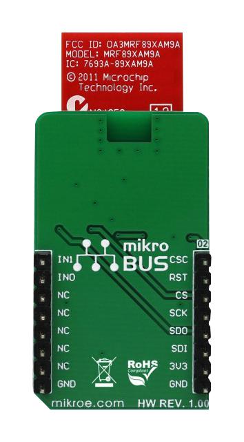 MIKROELEKTRONIKA MIKROE-2925 Add-On Board, MiWi 2 Click Board, Sub-GHz Transceiver, FSK/OOK, 200kbps/40kbps, MikroBUS