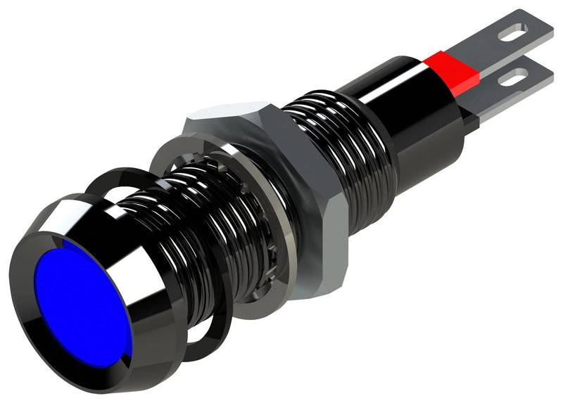 MARL 677-930-21 LED Panel Mount Indicator, Smoked Lens, Blue, 12 VDC, 8.1 mm, 16 mA, 364 mcd, IP67