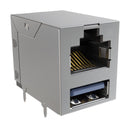 AMPHENOL COMMUNICATIONS SOLUTIONS RJE361882407 Modular Connector, RJ45 Jack with USB, 2 x 1 (Stacked), 8P8C, Cat3, Cat5, PCB Mount