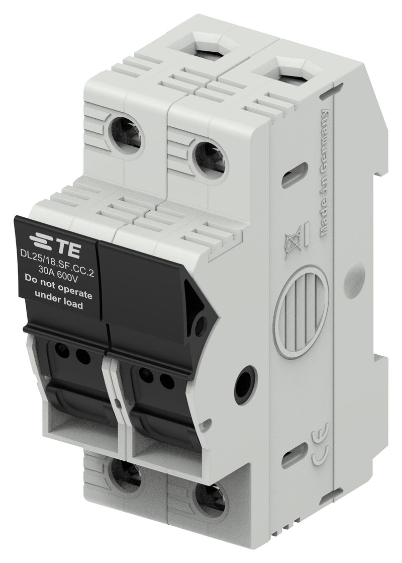 TE CONNECTIVITY 1SNF100033R0000 Fuse Holder, Modular, DIN Rail, 2 Fuses, 30 A, 600V, 600VAC, Class CC, Screw Clamp