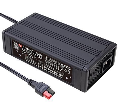 MEAN WELL NPB-360-24AD1 Battery Charger, Anderson Connector, Desktop, Lead Acid, Li-Ion, 264V in, 28.8 V Out