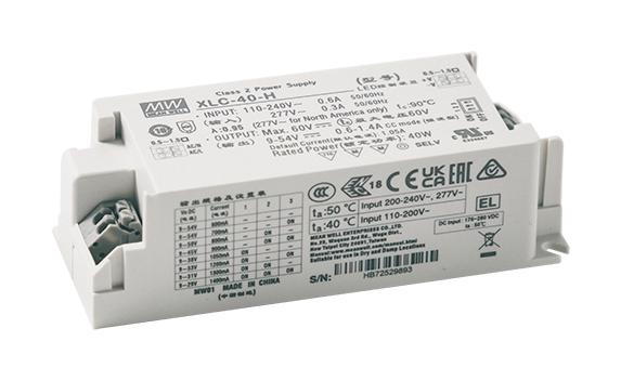 MEAN WELL XLC-40-H-N LED Driver, IO Adj W/NFC, LED Lighting, 40 W, 54 V, 1.4 A, Constant Power, 110 V