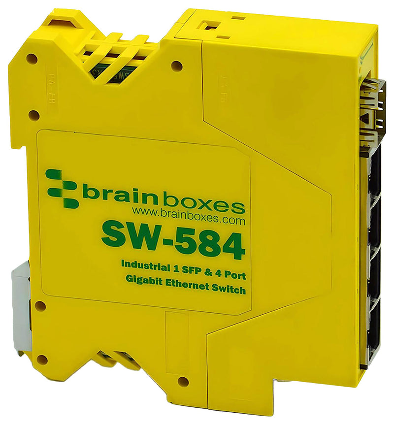 BRAINBOXES SW-584 Switch, 5 Ports, Industrial, Gigabit Ethernet, DIN Rail, RJ45 x 4, SFP x 1 GTIN UPC EAN: 0837324005004