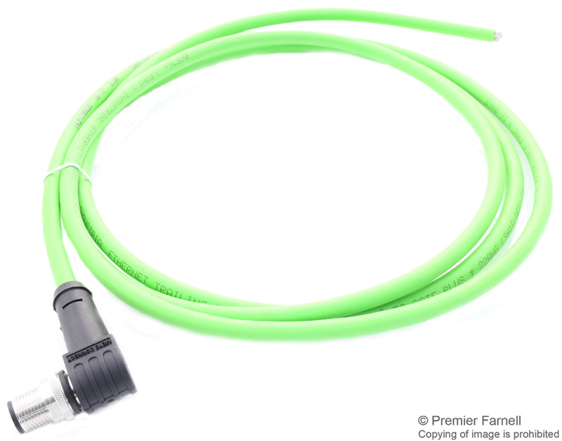 METZ CONNECT 142M2X90010 Sensor Cable, X-Code, Cat6a, 90&deg; M12 Plug, Free End, 8 Positions, 1 m, 3.28 ft