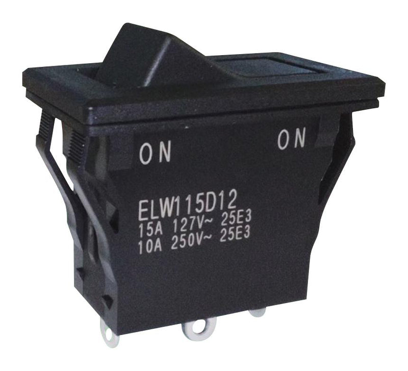 NIDEC COMPONENTS ELW115D12 Rocker Switch, Sealed, On-On, SPDT, Non Illuminated, Panel, Snap-In, Black, ELW Series
