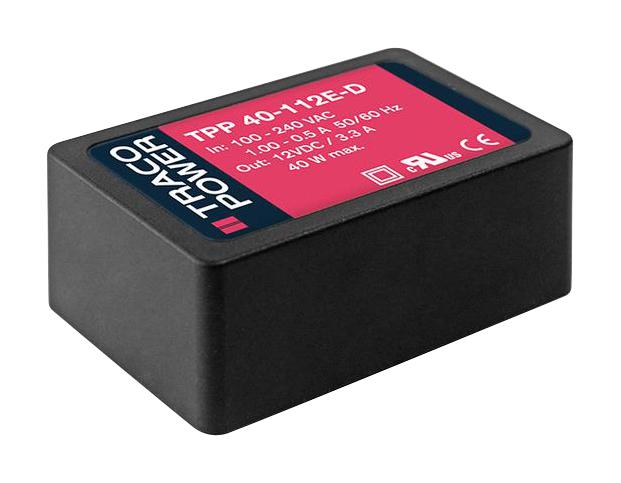 TRACO POWER TPP 40-112E-D AC/DC PCB Mount Power Supply (PSU), Class I, II, Medical, 1 Output, 40 W, 12 VDC, 3.34 A