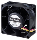 SANYO DENKI 9HVA0812P1G001 DC Axial Fan, 12 V, Square, 80 mm, 38 mm, Ball Bearing, 132 CFM