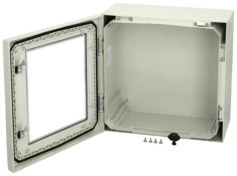 FIBOX ARCA 303021W NO MP Plastic Enclosure, 2-Point Lock, Cover w/Window, Multipurpose, Polycarbonate, 300 mm, 300 mm