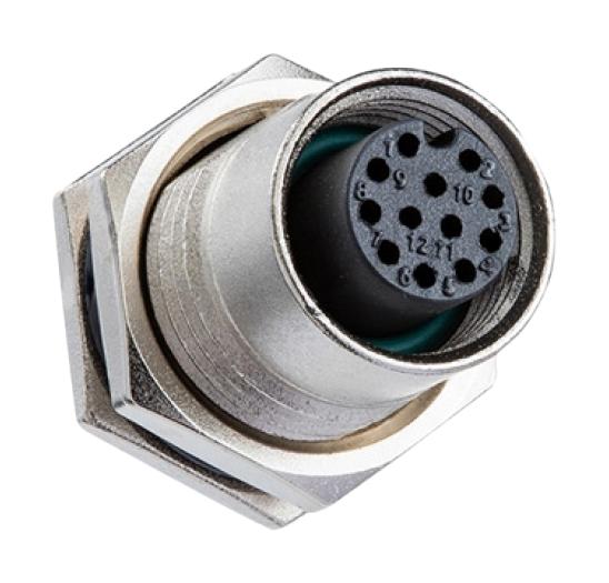 AMPHENOL LTW M12A-03PFFP-SF8001 Sensor Connector, M Series, M12, Female, 3 Positions, PCB Socket, Straight Panel Mount