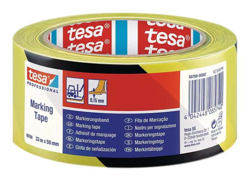 TESA 60760-00087-15 Tape, Floor Marking, PVC (Polyvinyl Chloride), Black, Yellow, 33 m x 50 mm
