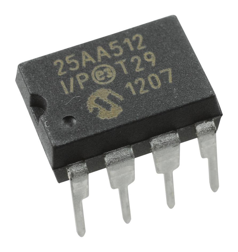 MICROCHIP 25AA512-I/P EEPROM, 512 Kbit, 64K x 8bit, SPI, 20 MHz, DIP, 8 Pins