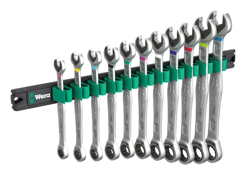 WERA 05020014001 Ratcheting Combination Wrench Set, Magnetic Rail, 11 Pieces