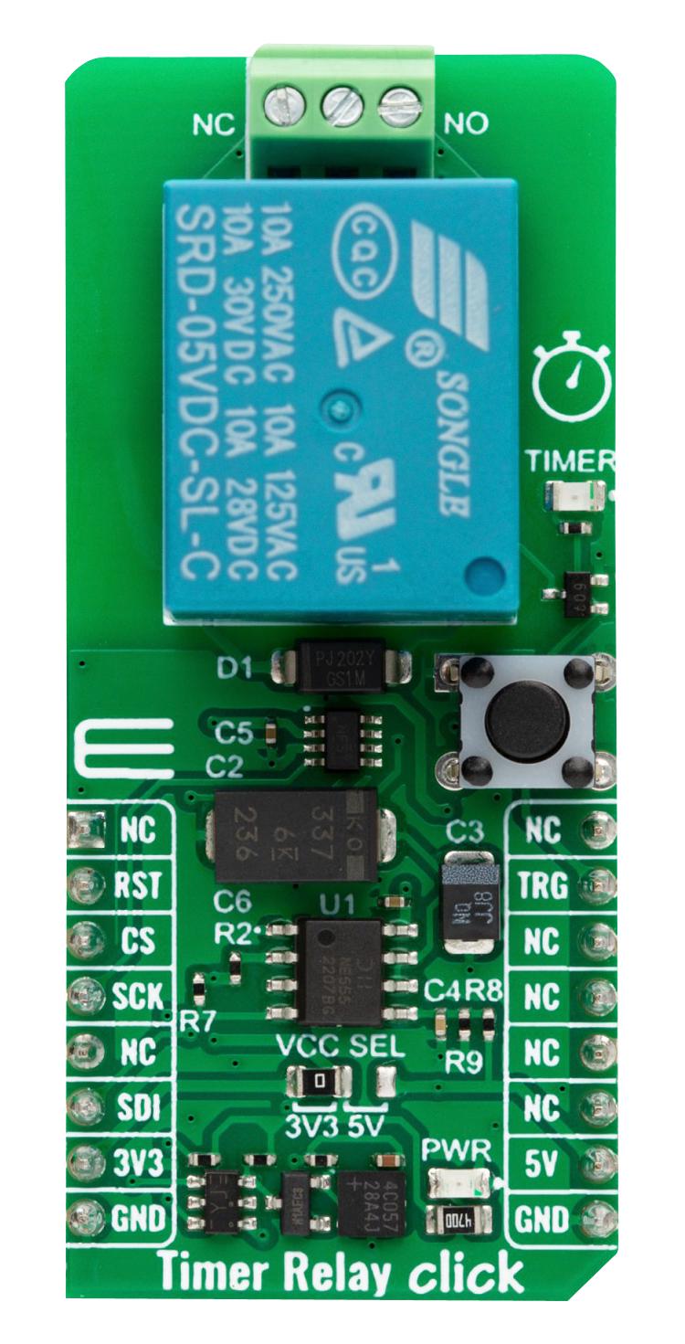 MIKROELEKTRONIKA MIKROE-5562 Add-On Board, Timer Relay Click, NE5555, SPI, 3.3V/5V in