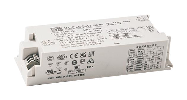 MEAN WELL XLC-60-24-B LED Driver, Built-in 3in1 Dim, LED Lighting, 60 W, 24 VDC, 2.5 A, Constant Voltage, 110 V