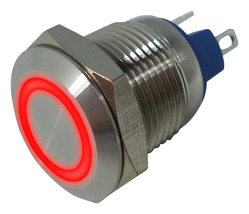 MULTICOMP PRO MP-PB7-01LB42BFRR12VM Vandal Resistant Switch, 12V LED, 0.472 ", SPST-NO-DM, Off-(On), Round Flat, Natural