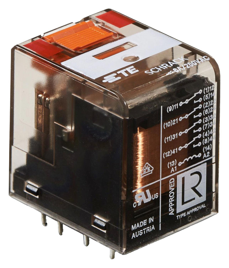 TE CONNECTIVITY 1-1393154-5 Power Relay, Miniature, 4PDT, 115 VAC, 6 A, PT Series, Through Hole, Non Latching