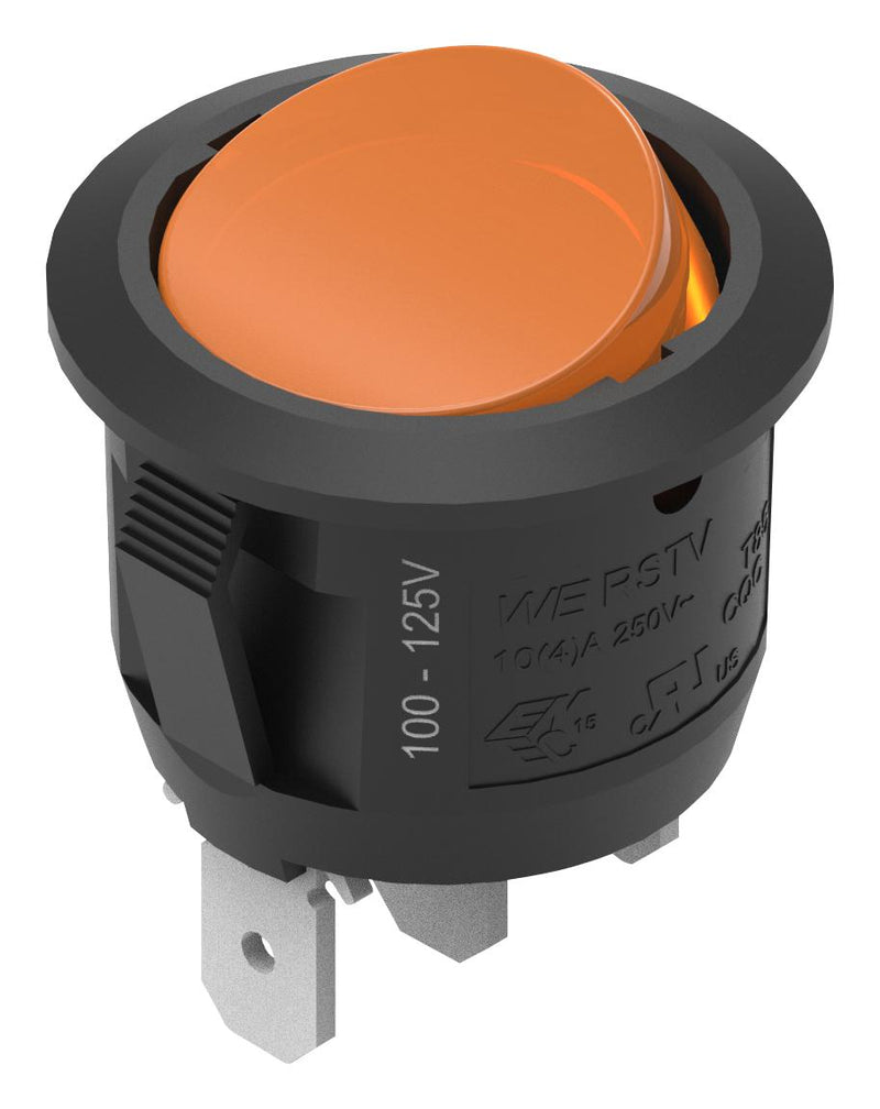 WURTH ELEKTRONIK 471NS03268640 Rocker Switch, On-Off, SPST-NO, Illuminated, Panel, Snap-In, Transparent Amber, WS-RSTV Series