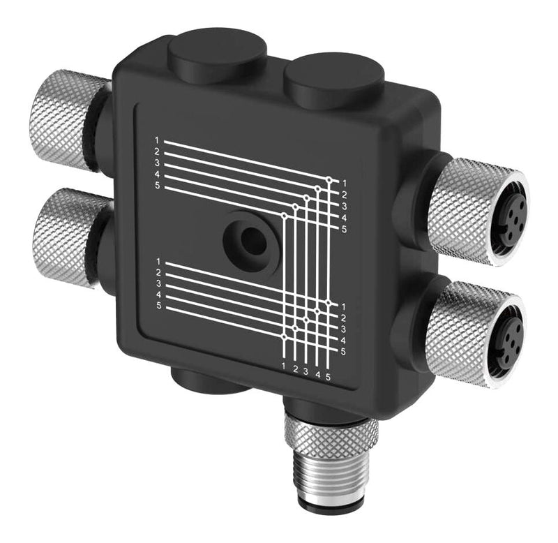 BANNER ENGINEERING R50-4M125-M125Q-P Sensor Distribution Box, A Code, M12 Connector - 5 Pole, M12 Connector - 5 Pole, 4 Ports