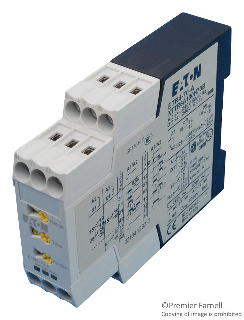 EATON MOELLER ETR4-70-A Time Delay Relay, 240 V, 0.05 s, 100 h, ETR4, DPDT, 3 A
