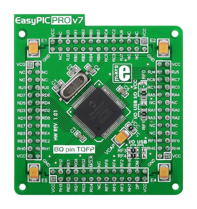 Mikroelektronika MIKROE-998 MIKROE-998 Add-On Board Mikroe MCU Easypic Pro v7 PIC18F PIC18F8722-I/PT 4 x 104 Pin Standard Connector