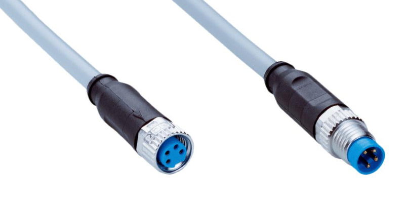 SICK YF8U14-010VA3M8U14 Sensor Cable, A Coded, Grey, M8 Receptacle, M8 Plug, 4 Positions, 1 m, 3.3 ft