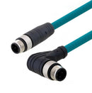L-COM TRG507-T4T-10M Sensor Cable, D Coded, M12 Plug, 90&deg; M12 Plug, 4 Positions, 10 m, 32.8 ft, TRG507-T4T Series