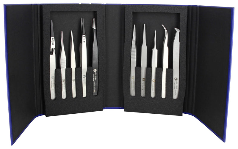 IDEAL-TEK K10HP.IT Tweezer Kit, High Precision, 00D/2A/5/7/15AGAA.NE/259CFR/3C/10G/2AXCPR, 10 Pieces
