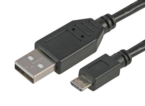 STELLAR LABS COMPUTER PLUS 83-16410. USB Cable, Type A Plug to Micro Type B Plug, 152.4 mm, 6 ", USB 2.0, Black