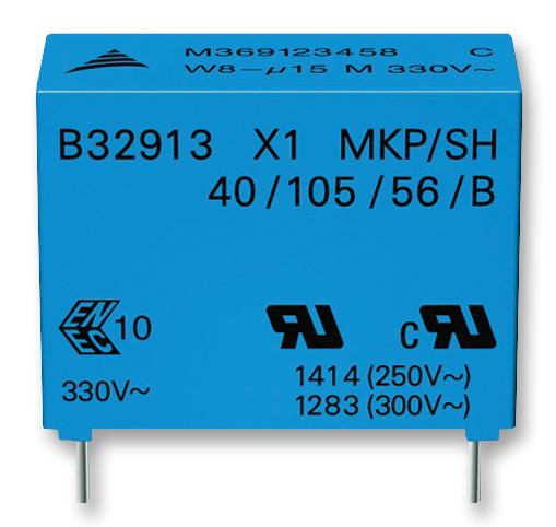 EPCOS B32913B5334K000 Safety Capacitor, Metallized PP, Radial Box - 2 Pin, 0.33 &micro;F, &plusmn; 10%, X2, Through Hole