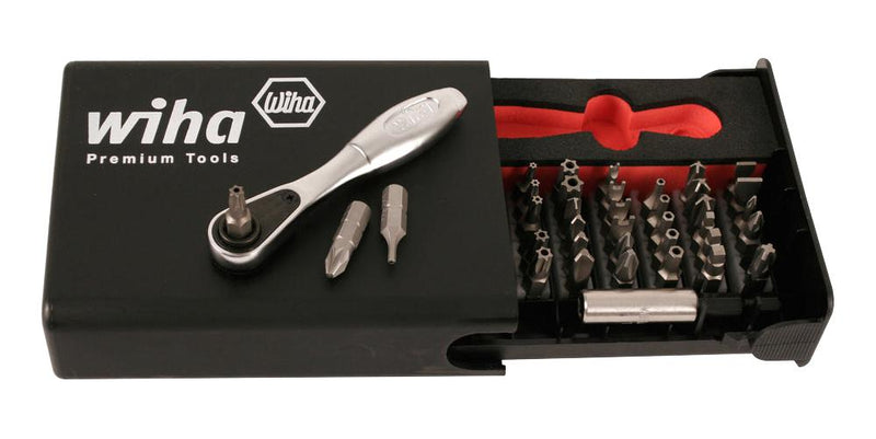 WIHA 71988 SECURITY BIT SET WITH MINI RATCHET, 39PC