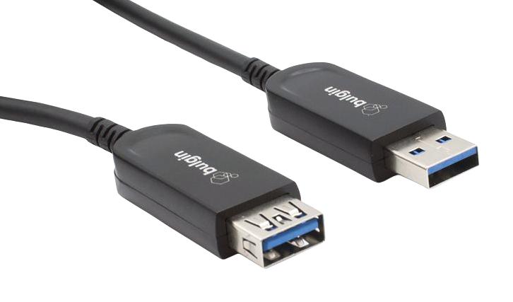 BULGIN LIMITED AOUS1/020 USB Cable, Up to 5Gbps, Type A Plug to Type A Receptacle, 20 m, 65.6 ft, USB 3.2, Black