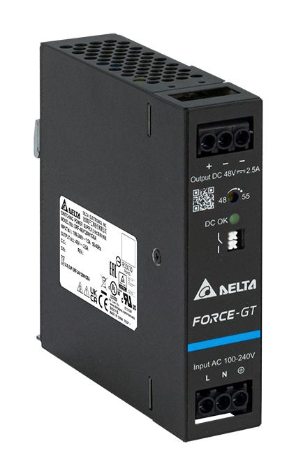 DELTA ELECTRONICS DRF-48V120W1GBA AC/DC DIN Rail Power Supply (PSU), ITE & Laboratory, 1 Output, 120 W, 48 V, 2.5 A