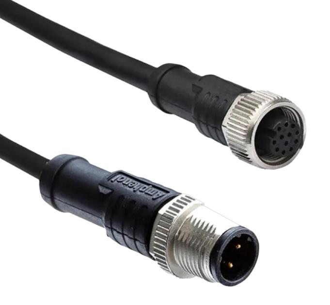 AMPHENOL LTW M12A12ML-12AFL-SD002 Sensor Cable, A Coded, Black, M12 Plug, M12 Receptacle, 12 Positions, 2 m, 6.6 ft, M Series