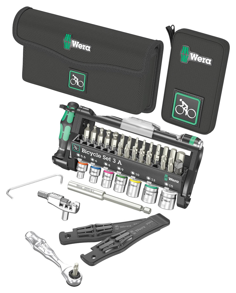 WERA 05004183001 Bicycle Set, 38 Pieces of Bike Tool Set, Chain Riveter, Chain Fastener, Two Tyre Levers, Pouch