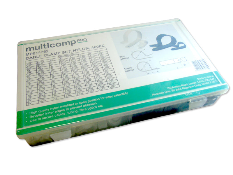 MULTICOMP PRO MP014762 Cable Clamp Assortment, Nylon, 460 Pieces of Cable Clamps
