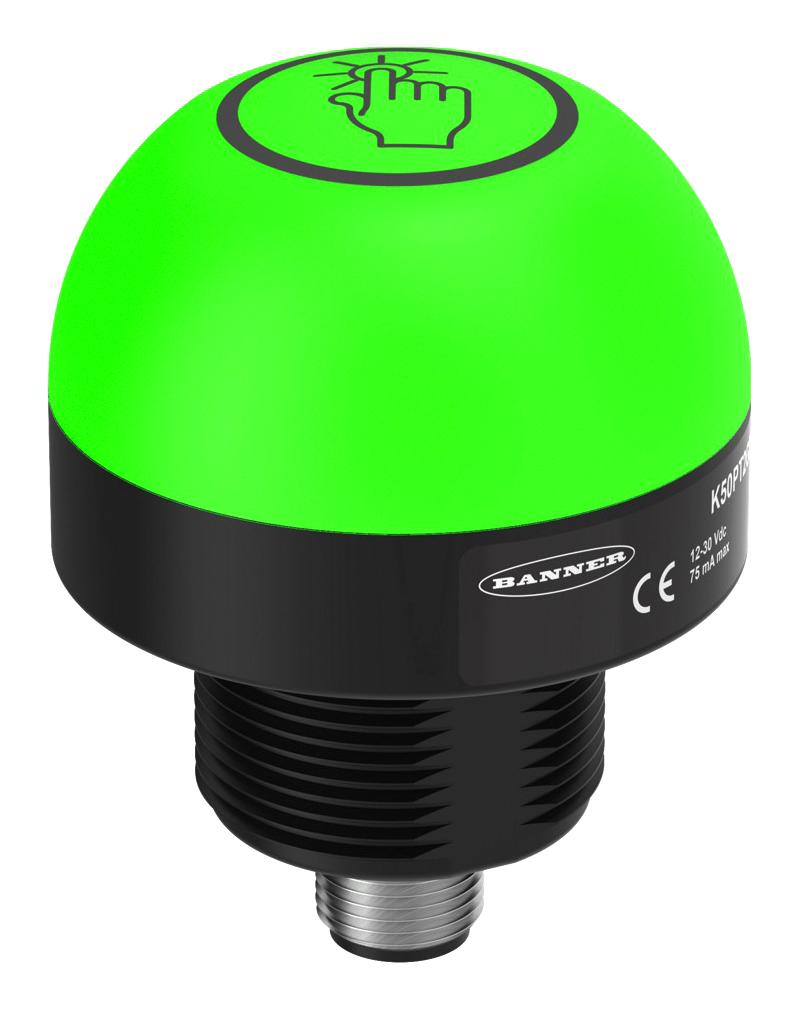 BANNER ENGINEERING K50PTAMGRY3Q Touch Button Switch, Momentary, Normally Open, 12 to 30 VDC, Multicolour, IP67/IP69K, K50 Pro Series