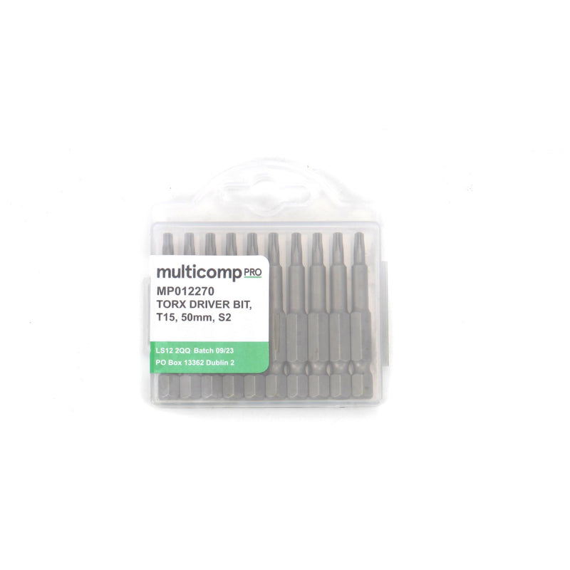 MULTICOMP PRO MP012270 Torx Bit, 10 Pieces of Torx Driver Bits, T15, 50mm, S2
