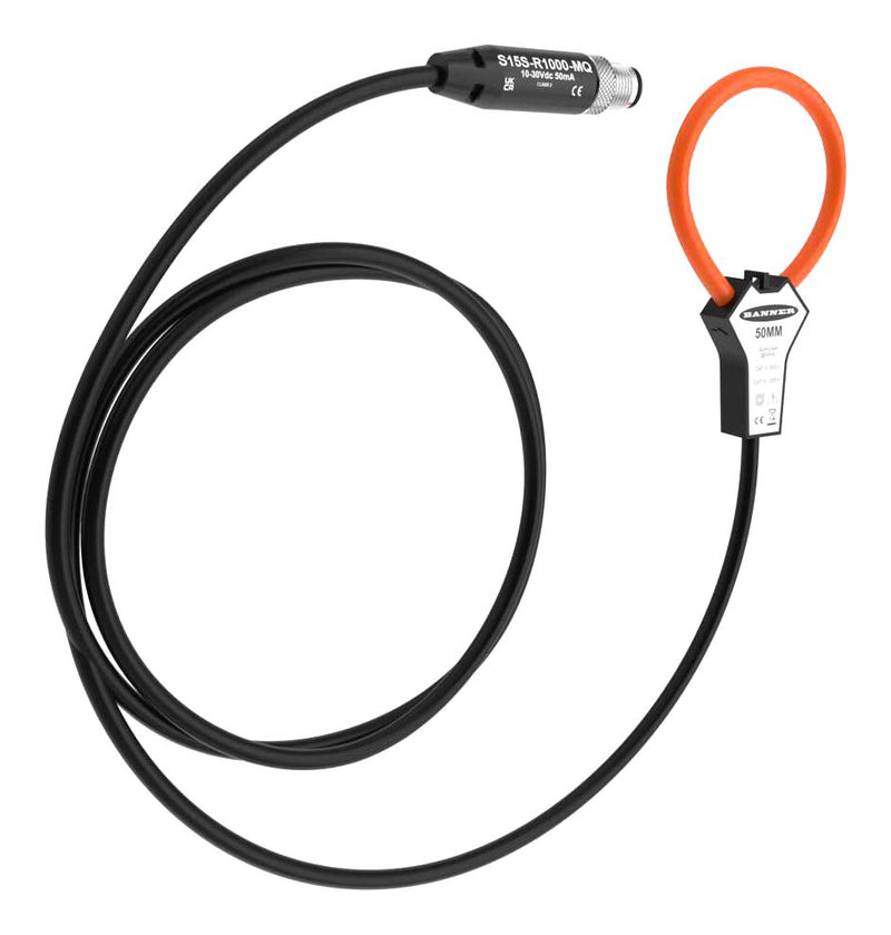BANNER ENGINEERING S15S-R1000-MQ Rogowski Coil Current Sensor, 1kA, Modbus, 5% Accuracy, 10 to 30VDC, S15S Series