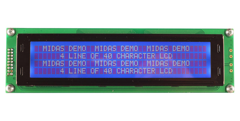 Midas Displays MC44005A6W-BNMLWI-V2 MC44005A6W-BNMLWI-V2 Alphanumeric LCD 40 x 4 White on Blue 5V I2C English Japanese Transmissive