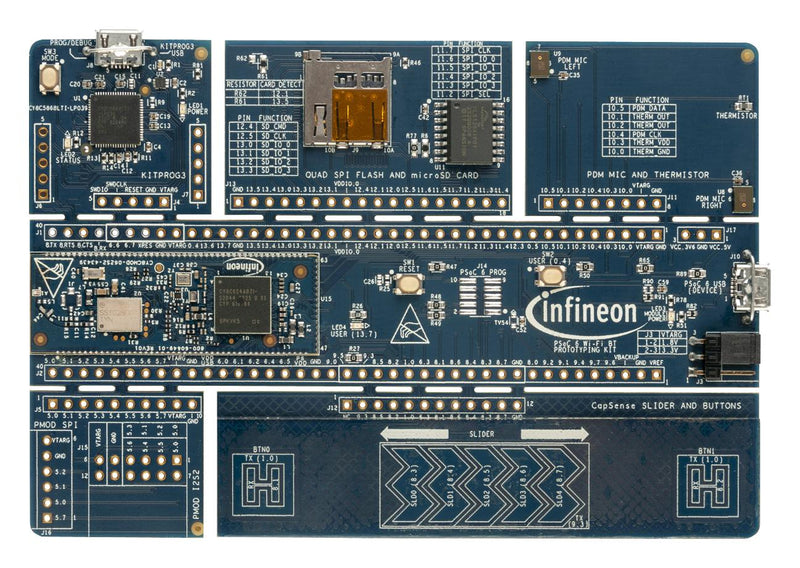 INFINEON CY8CPROTO-062S2-43439 Prototyping Kit, PSoC 62, ARM Cortex-M0+/M4, Wi-Fi/Bluetooth Board CY8C624ABZI-S2D44, USB Cable