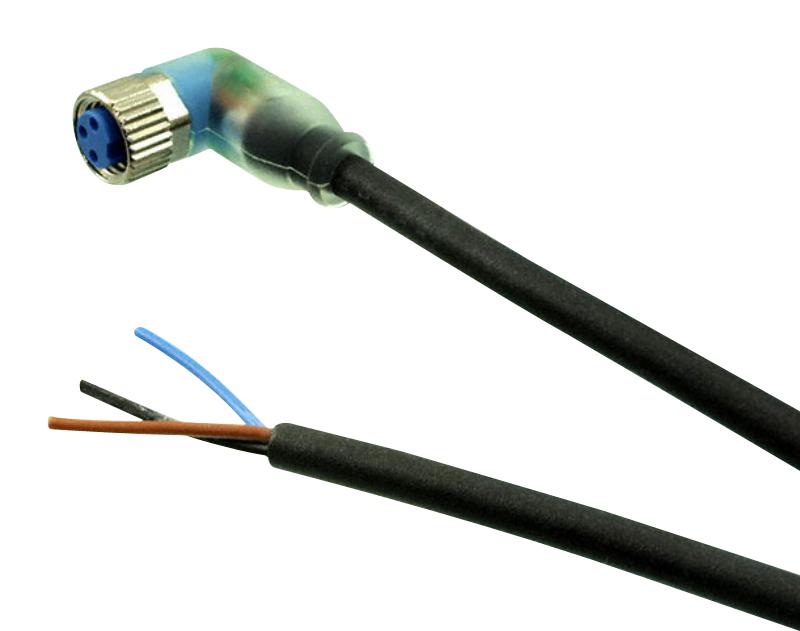 TE CONNECTIVITY 2273012-3 Sensor Cable, A Coding, Black, 90&deg; M8 Receptacle, Free End, 3 Positions, 5 m, 16.4 ft