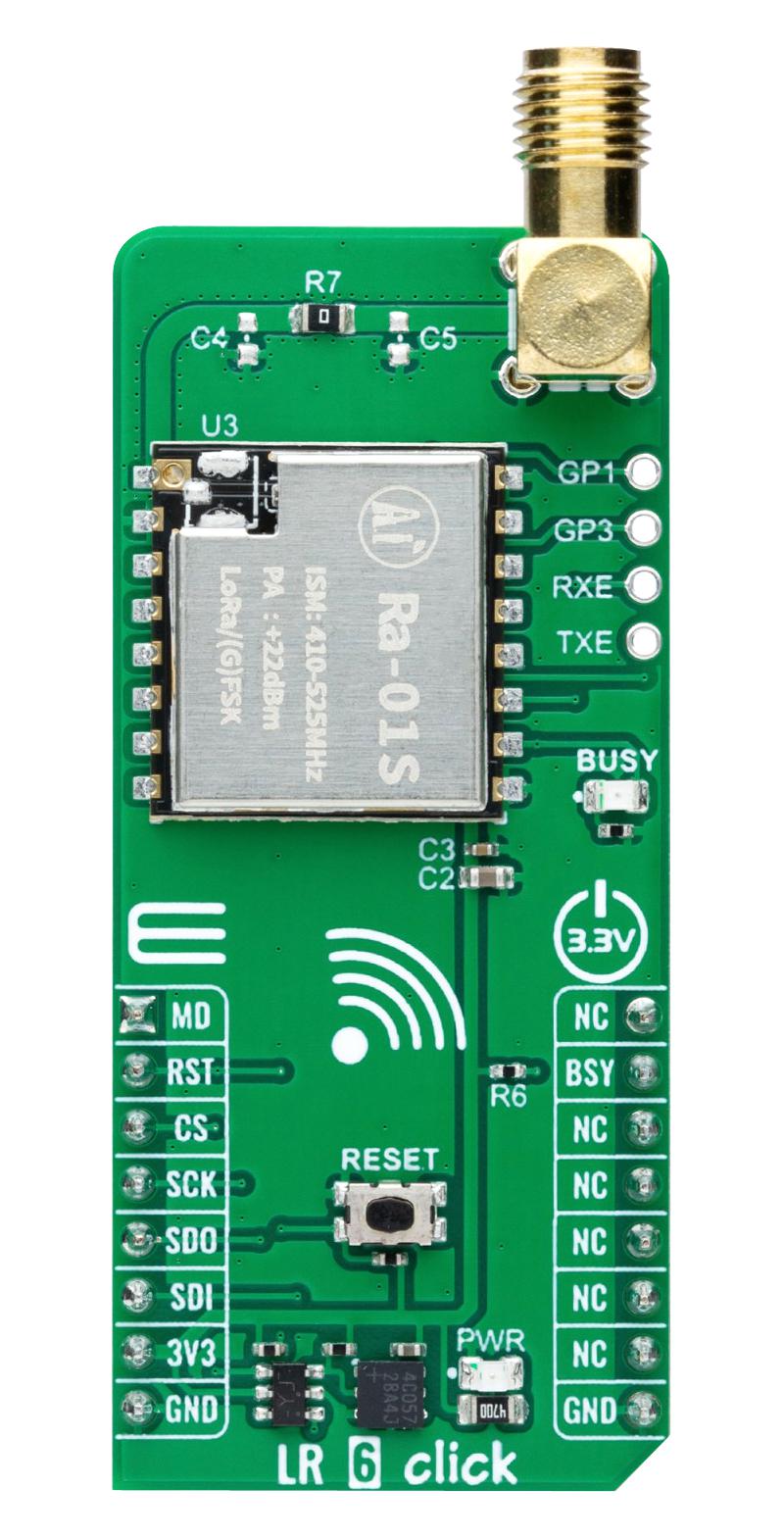 MIKROELEKTRONIKA MIKROE-6112 Add-On Board, LR 6 Click, MikroE mikroBUS Compatible Development Boards, 3.3V