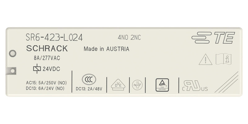SCHRACK - TE CONNECTIVITY 1558737-8 Power Relay, 4PST-NO, DPST-NC, 24 VDC, 8 A, SR6 Series, Through Hole, Non Latching