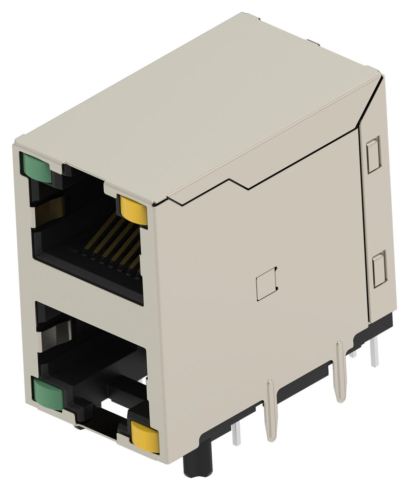 TE CONNECTIVITY 2501550-9 Modular Connector, RJ45 Jack, 2 x 1 (Stacked), 8P8C, Cat5e, Through Hole Mount