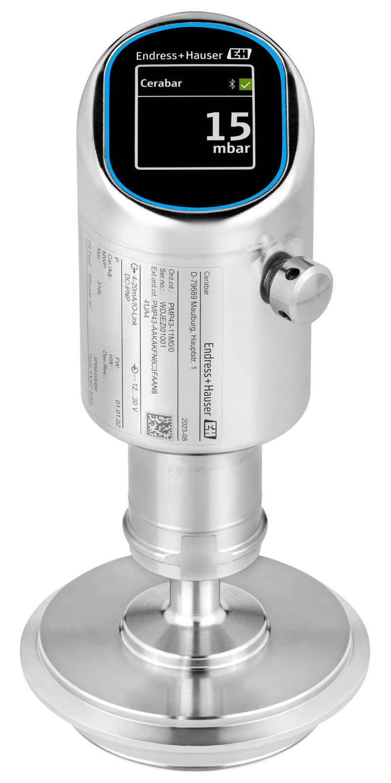 ENDRESS+HAUSER PMP43-AAKAKFN6B3SABTA3EJA3 Pressure Transmitter, -1 to 40 bar, Gas/Liquid, Gauge, IO-Link/4-20mA, 2" Tri-Clamp, 30VDC