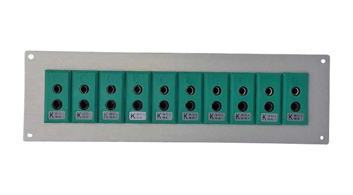 LABFACILITY IS-K-FF + FSP-10 Thermocouple Connector, 66 x 221mm Panel, Standard, K, Socket, 10Way, Green, IEC, Fascia Mount